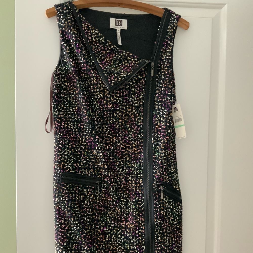 NWT Laundry By Design Assemetrical Side Zip Mulit Color Textured Dress Size 8